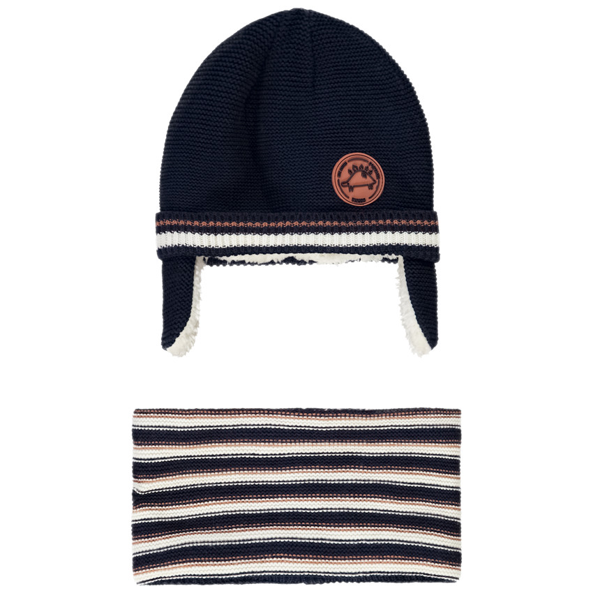 Set muts + snood met strepen voor baby jongen 