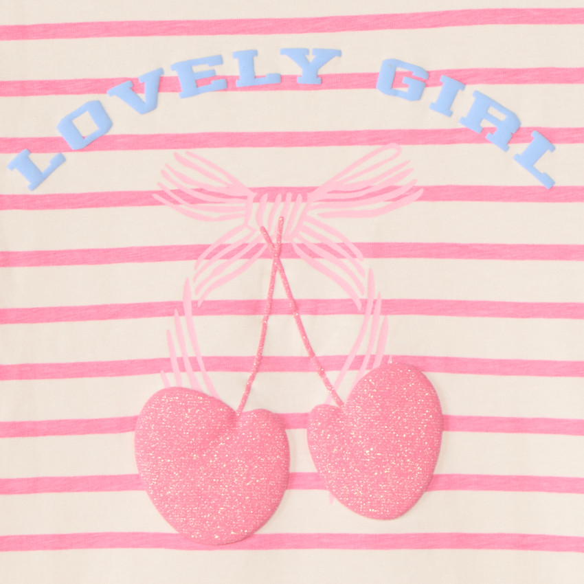 T-shirt met korte mouwen in gestreept design met kersenprint voor meisjes 