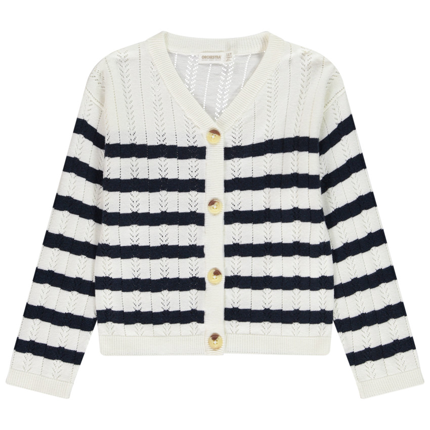 Gilet en tricot pointelle esprit marinière pour fille 