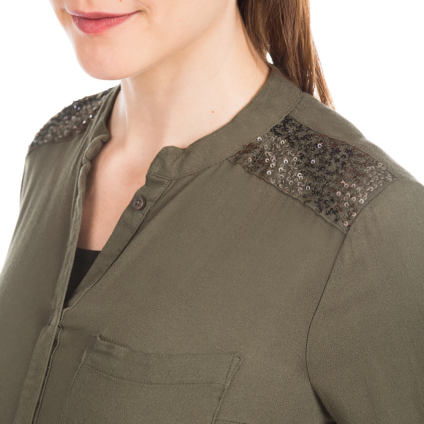 Chemise manches longues à col mao et sequins 