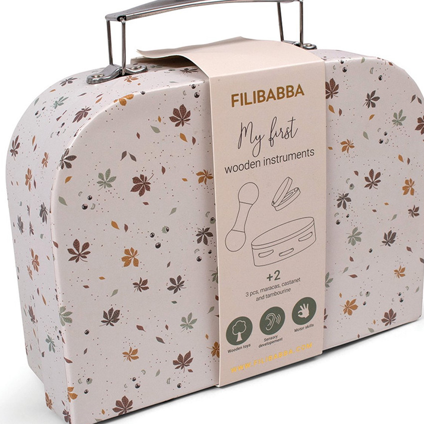 VALISETTE AVEC 3 INSTRUMENTS MUSICAUX EN BOIS  