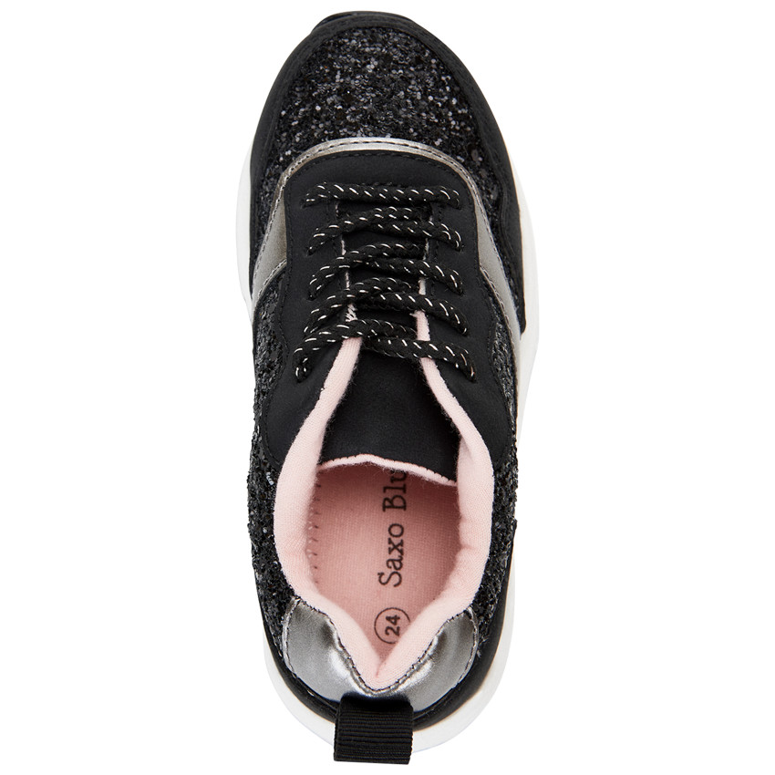 Lage zwarte sneakers in lurex met pailletten en veters voor meisjes 