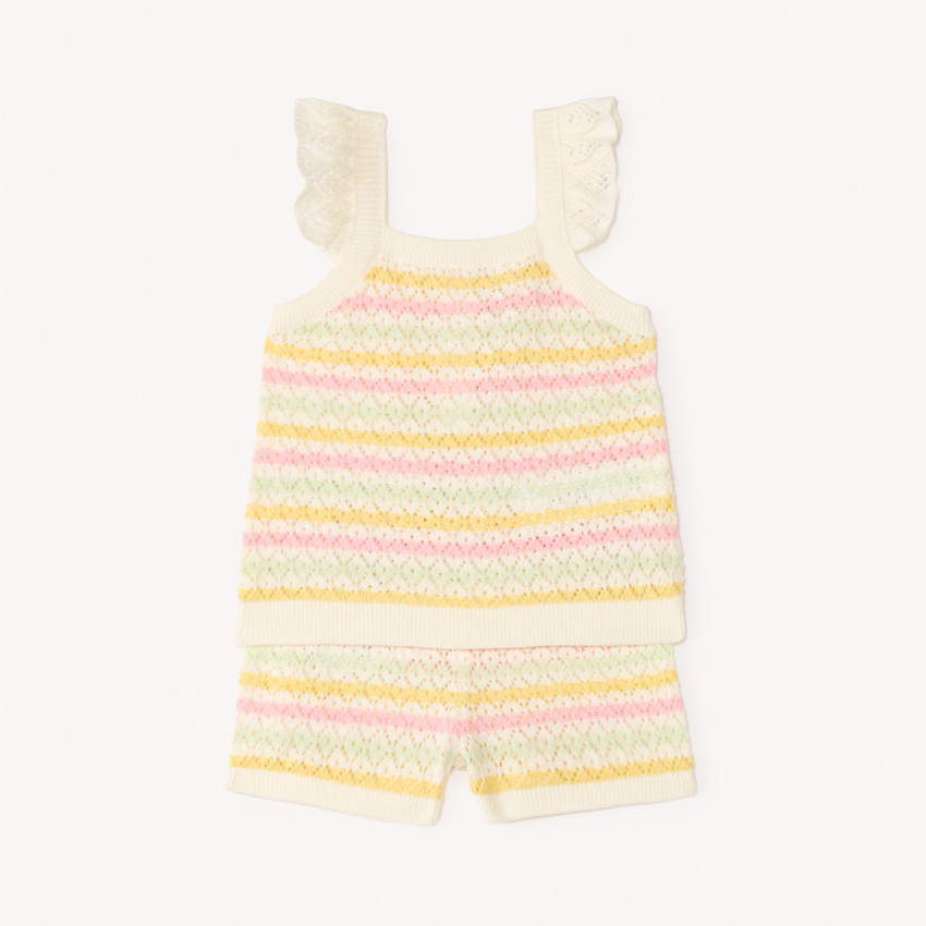 Ensemble 2 pièces débardeur + short en maille tricotée fantaisie pour bébé fille 