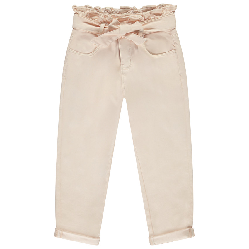 Jean paperbag uni avec ceinture à nouer pour fille  