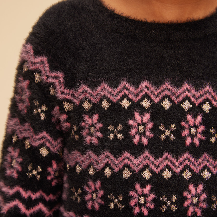 Robe manches longues en tricot jacquard effet fourrure pour fille 