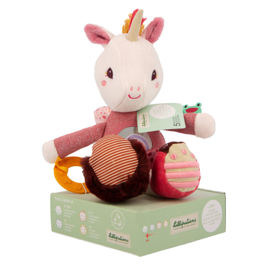 Peluche multi-activités avec anneau dentition Lena la Licorne 