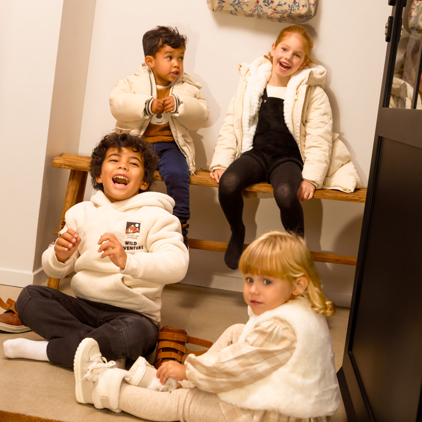 Donsjas met lange mouwen in twill en sherpa + vest voor meisjes 