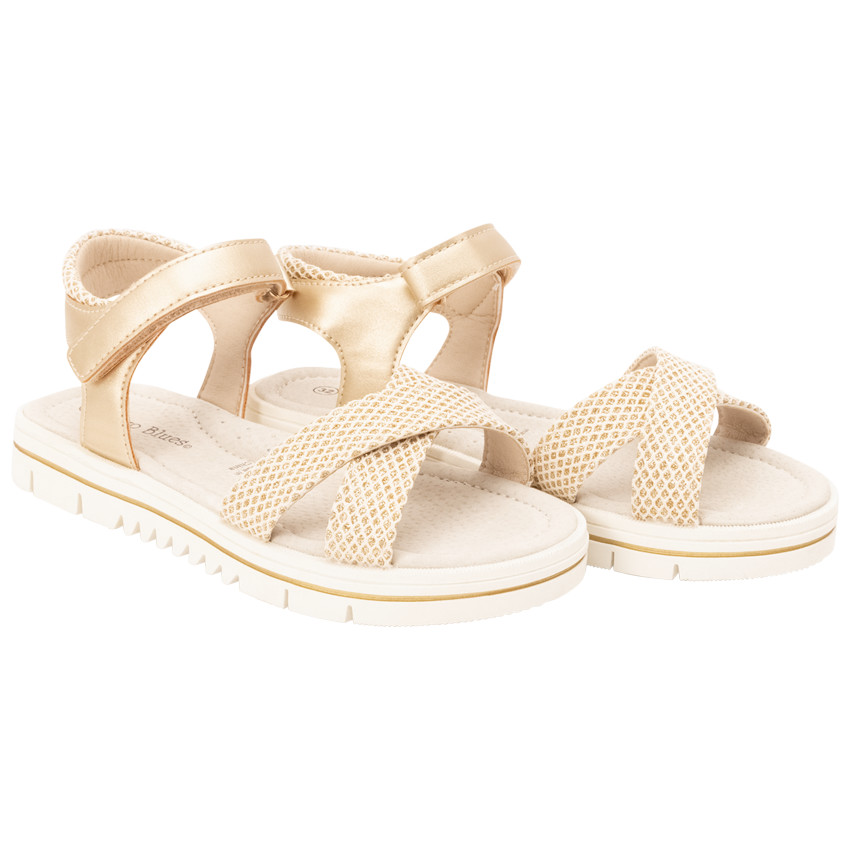 Gouden sandalen met kruisbanden en slangenprint voor meisjes 