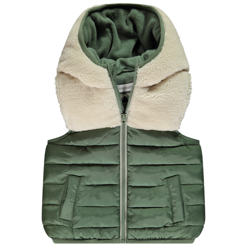 Donsjas zonder mouwen in sherpa voor baby jongen 