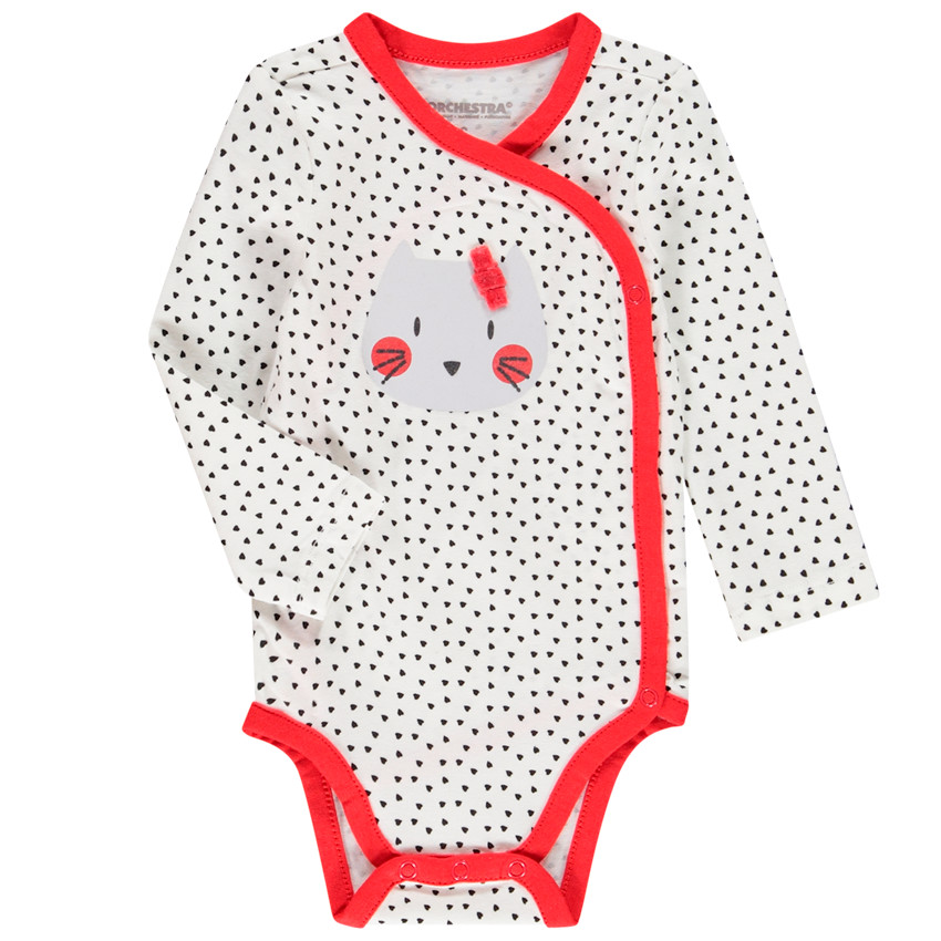 Set van 3 rompers met lange mouwen en poezenprint voor babymeisjes 