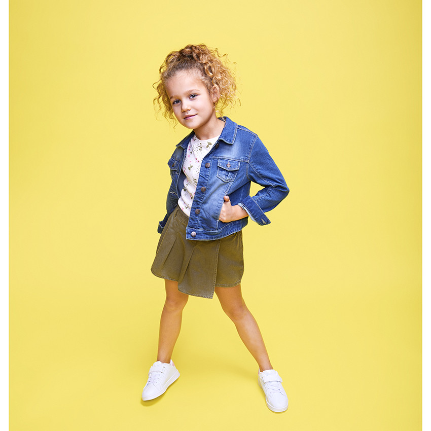 T-shirt manches courtes en jersey côtelé imprimé fleuri pour fille 