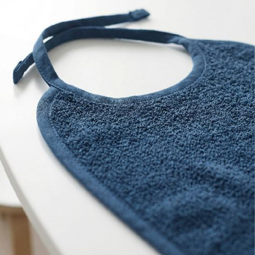 Lot de 2 bavoirs éponge avec fermeture à noeud - Indigo - 25x34 cm 