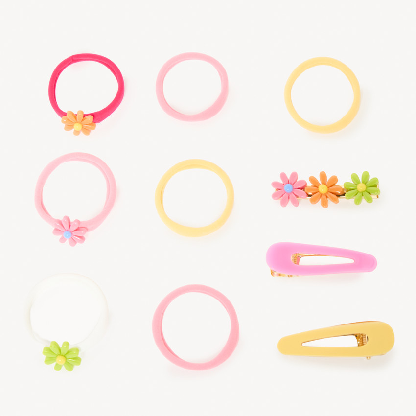 Set van 3 haarspelden + 7 multicolor elastiekjes voor meisjes 