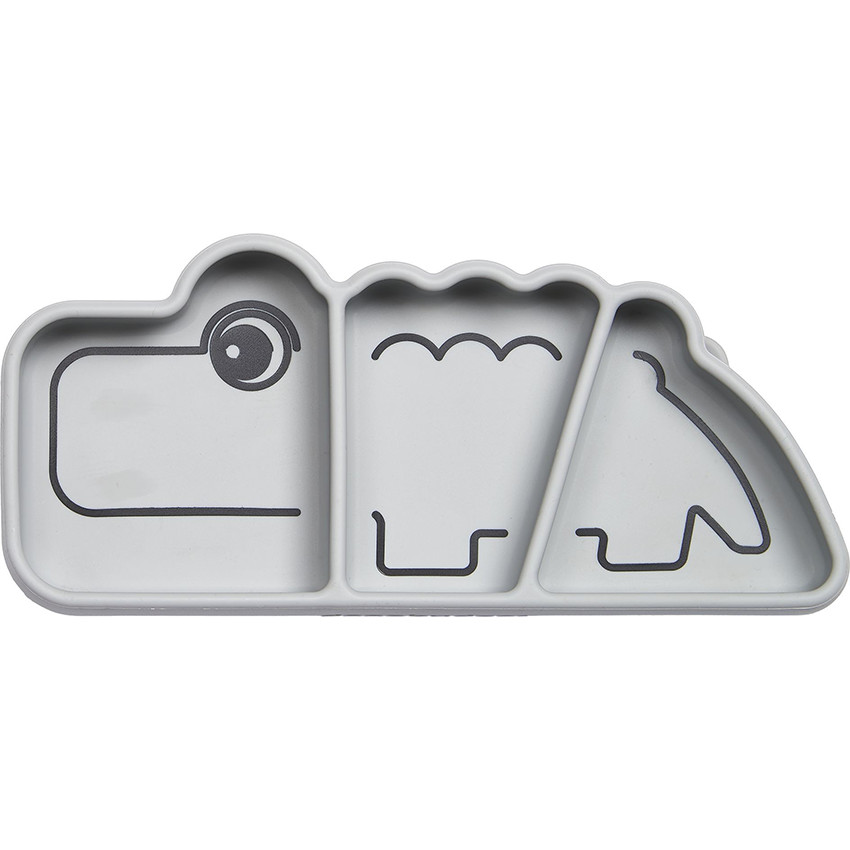 Assiette antidérapante en silicone - Croco gris 