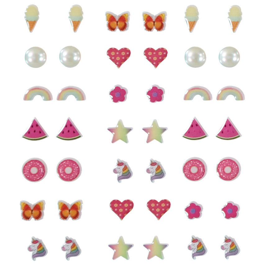 Lot de 21 paires de boucles d'oreilles stickers fantaisie pour fille 