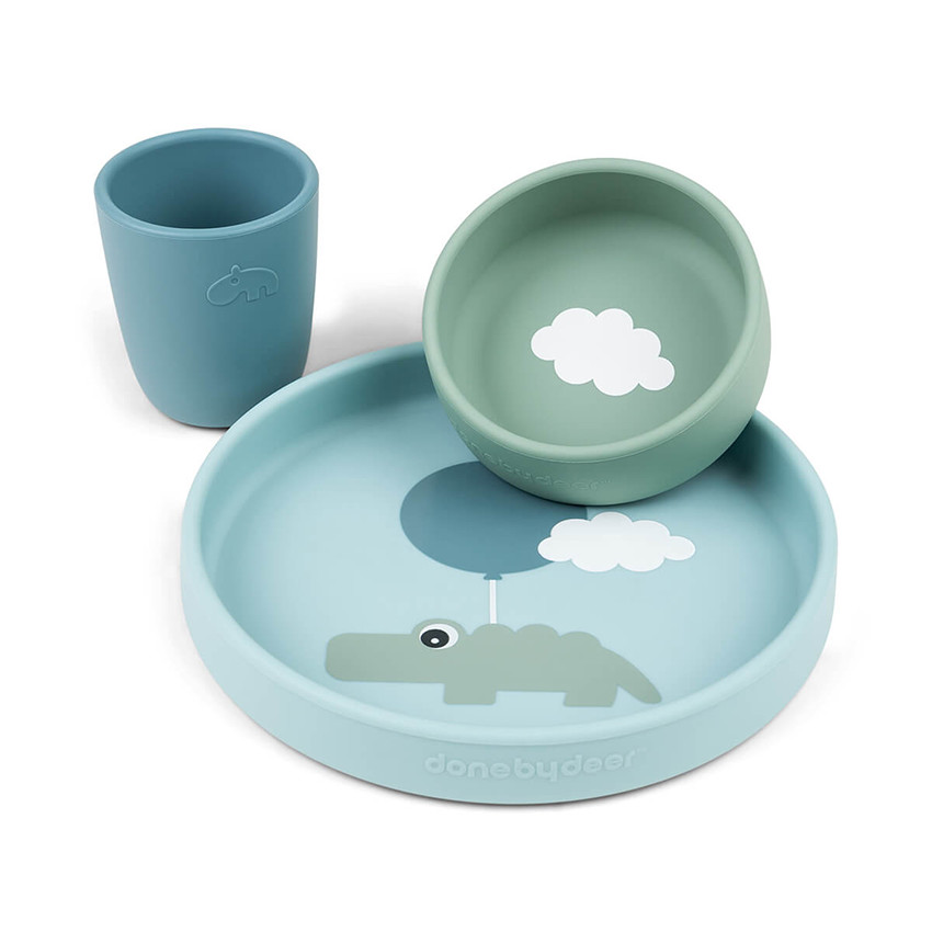 Coffret repas en silicone Happy Clouds bleu 