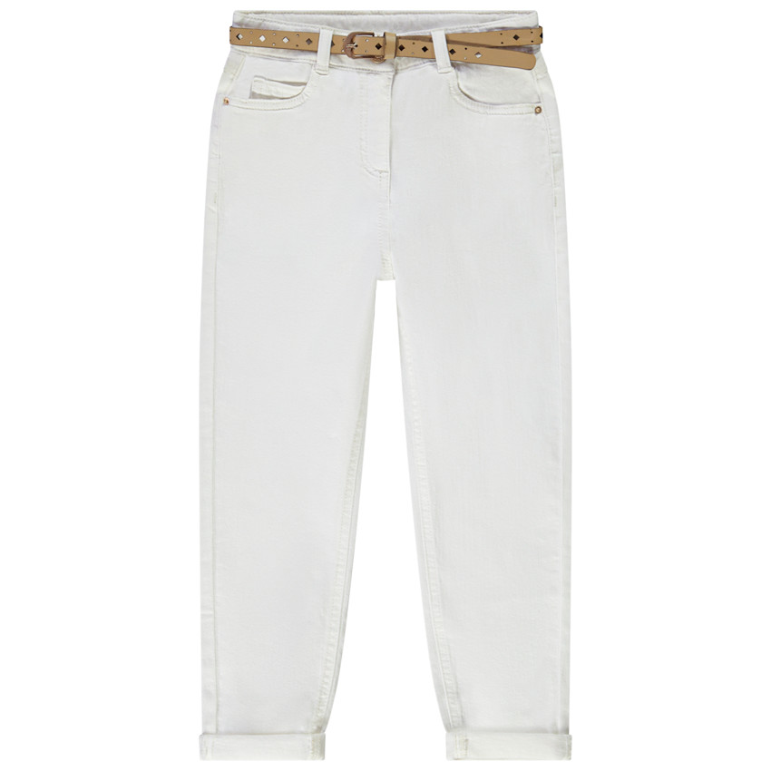 Jean mom fit avec ceinture ajourée en suédine pour fille 