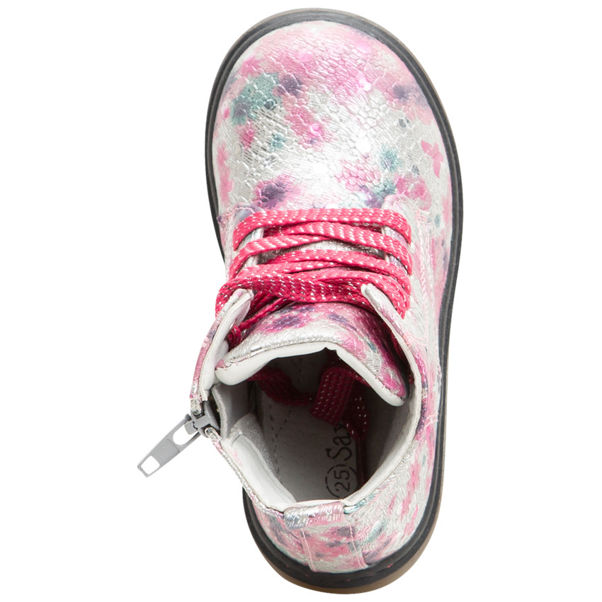 Bottillons hauts texturés imprimés all-over à lacets et zip  