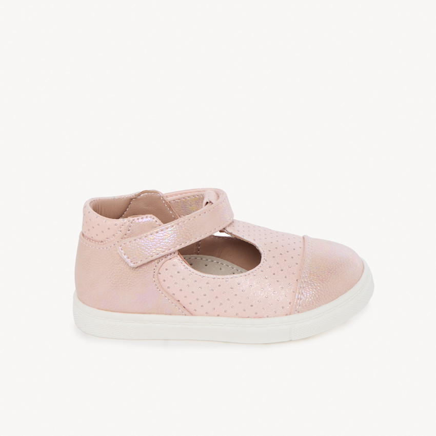 Salomés effet irisé à strass et scratch pour bébé fille 