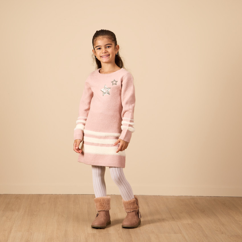 Gebreide jurk met sterren in pailletten voor meisjes 