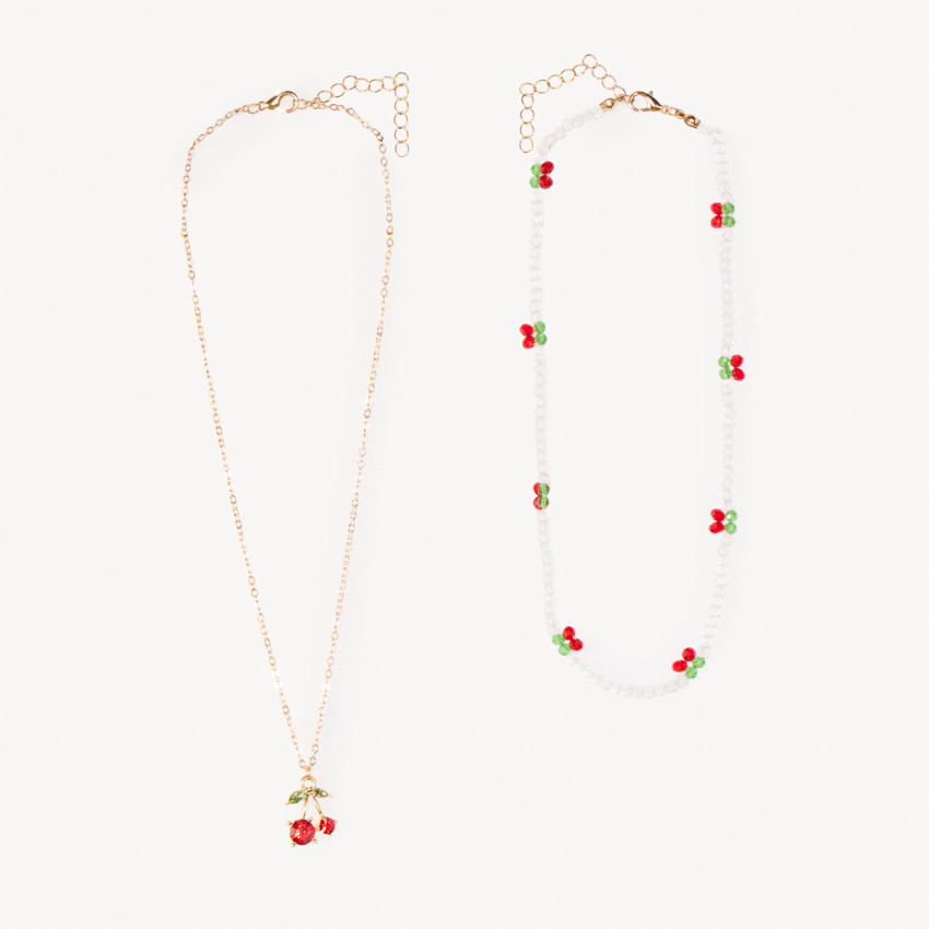 Set van 2 fantasierijke kettingen met kersen voor meisjes 