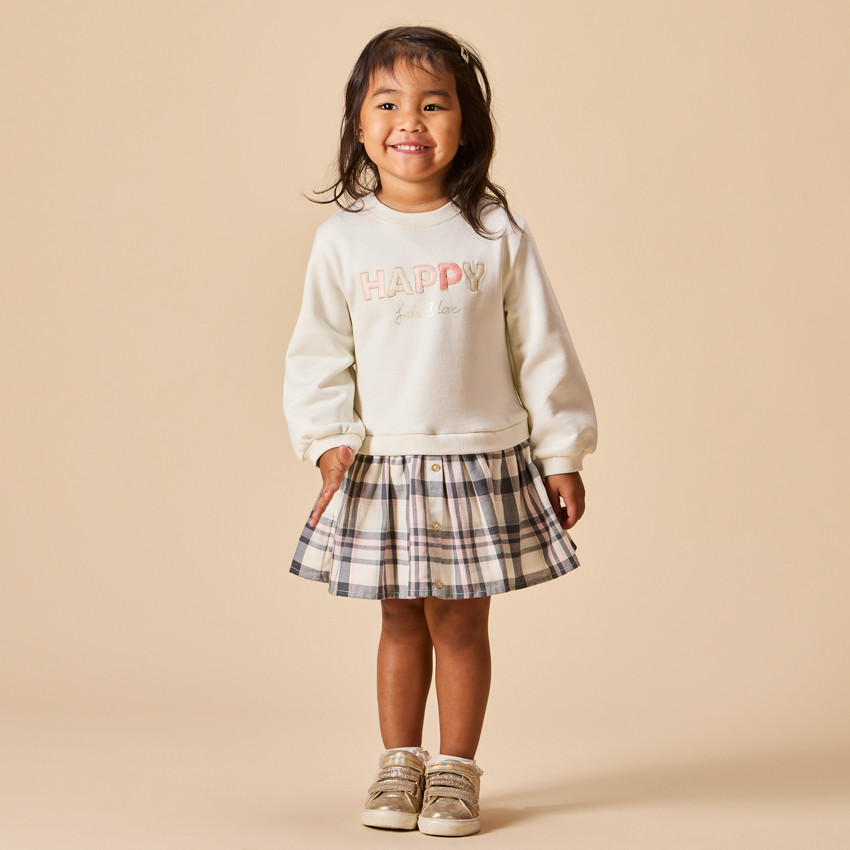 Robe manches longues effet 2 en 1 bi-matière pour bébé fille 