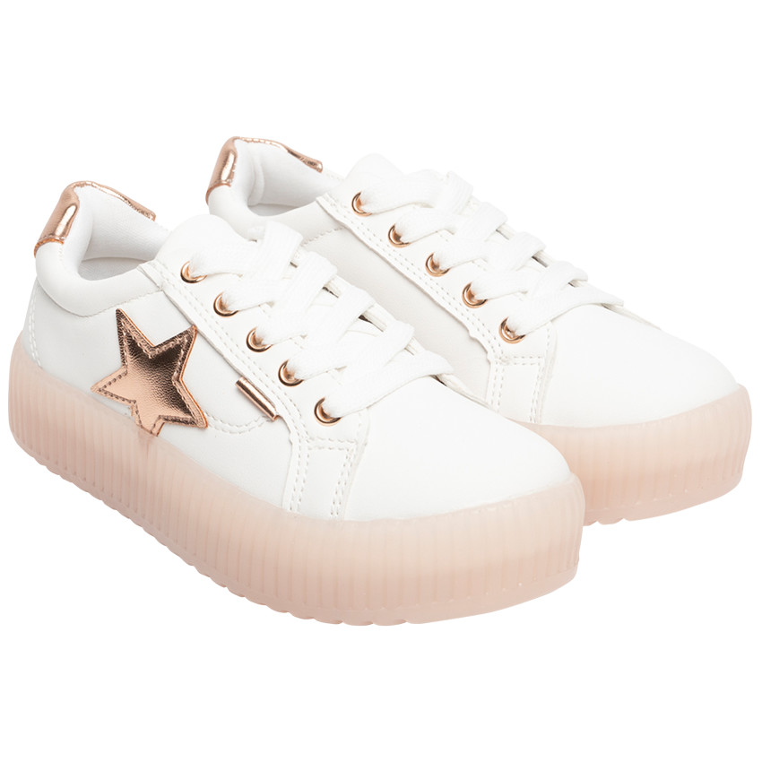 Lage sneakers met veters en dikke roze zool voor meisjes 
