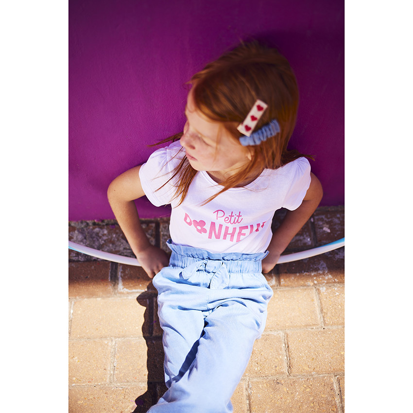 Pantalon large coupe paper bag avec nœud fille 