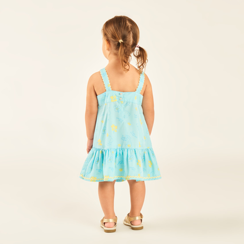 Jurk met schouderbandjes van tubulaire stof met schelpen- en bloemenprint voor babymeisjes 