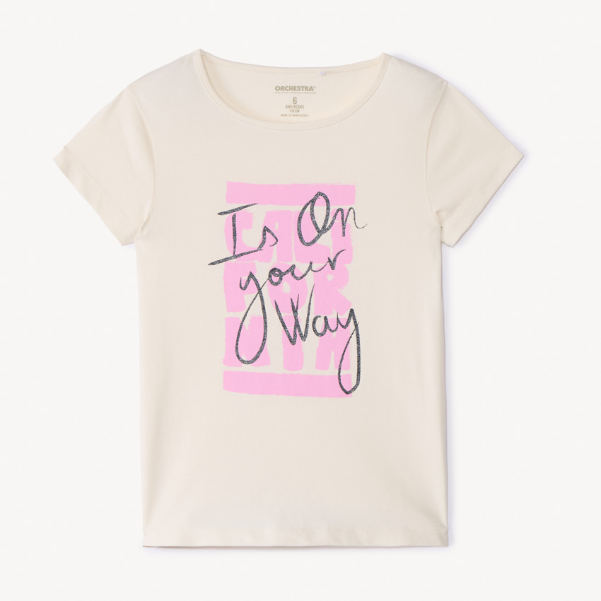 T-shirt manches courtes à print pailleté pour fille 