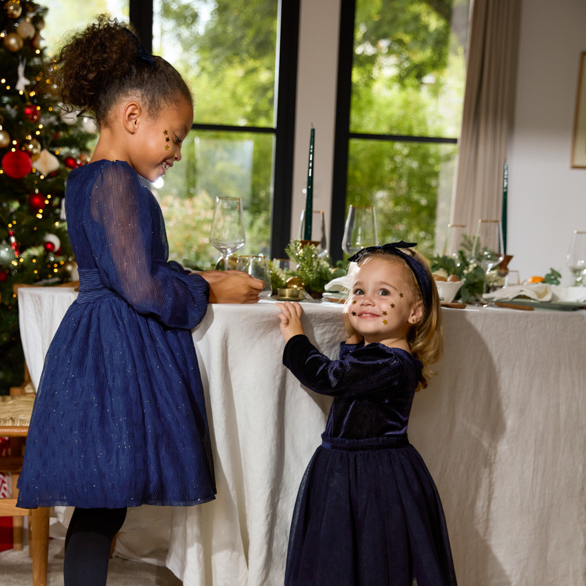 Feestjurk met lange mouwen 2-in-1 effect + hoofdband voor babymeisjes 