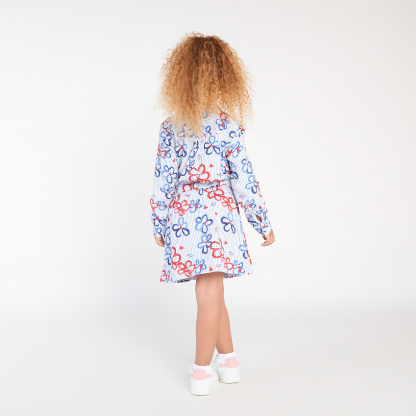 Gestreepte jurk met lange mouwen en bloemenprint voor meisjes 