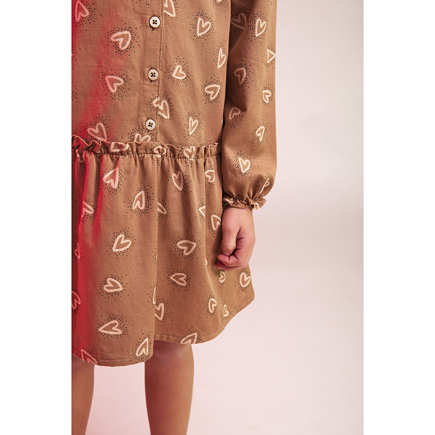 Robe manches longues en voile de viscose imprimé coeurs pour fille 