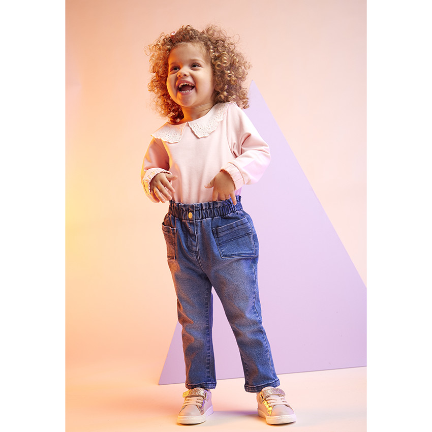 Sweater van molton met claudinekraag voor babymeisjes 