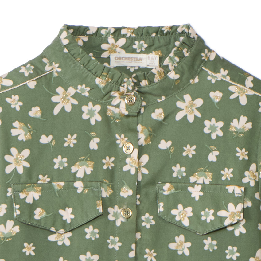 Kaki jurk met lange mouwen en bloemenprint voor meisjes 