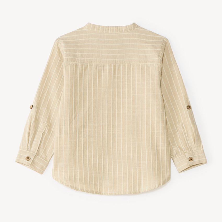 Langarmige mao-kraag jongensbabyblouse van gestreepte stof 