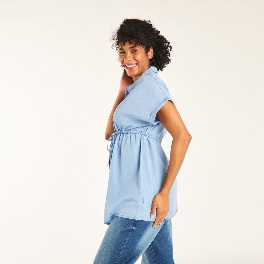 Chemise manches courtes en toile unie pour grossesse 
