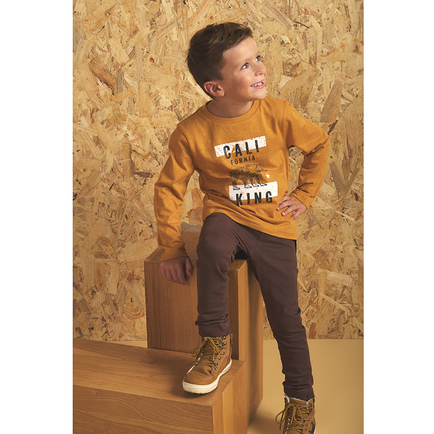 T-shirt manches longues en coton jaune pour enfant garçon 