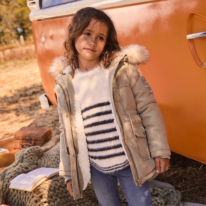 Waterafstotende parka met kap en afneembare nepbont voor meisjes 