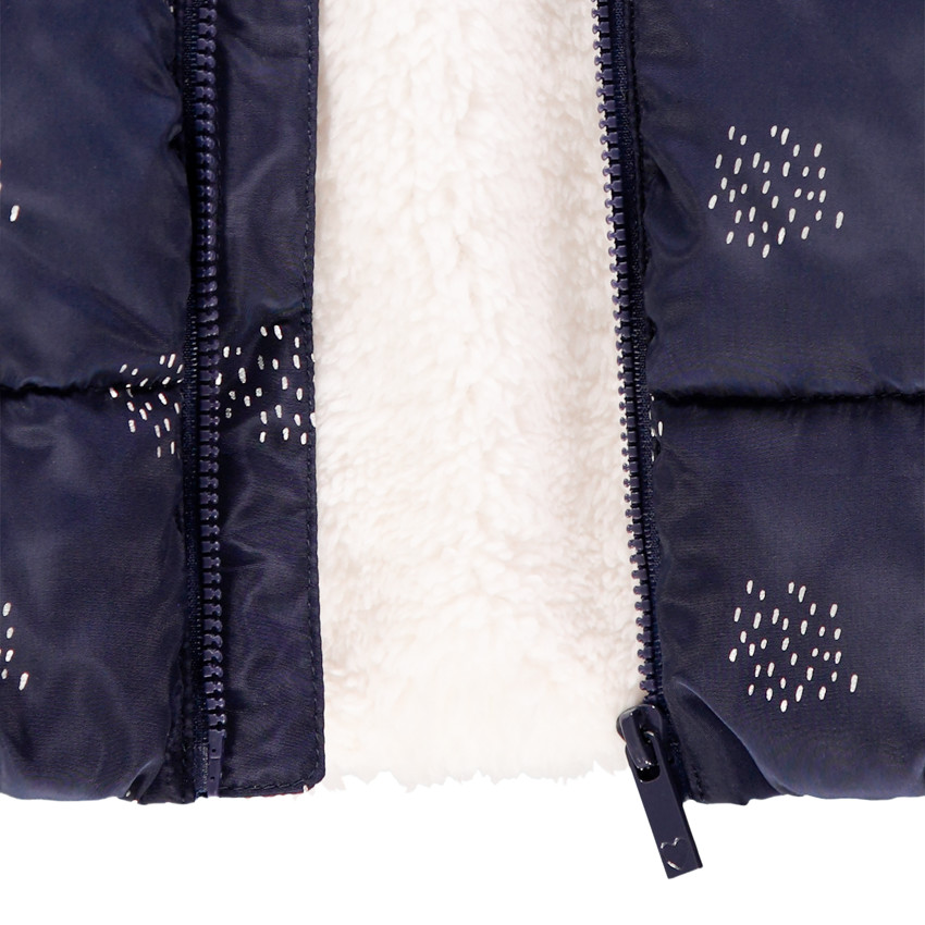 Donsjas met sherpa voering en folieprint voor meisjes 