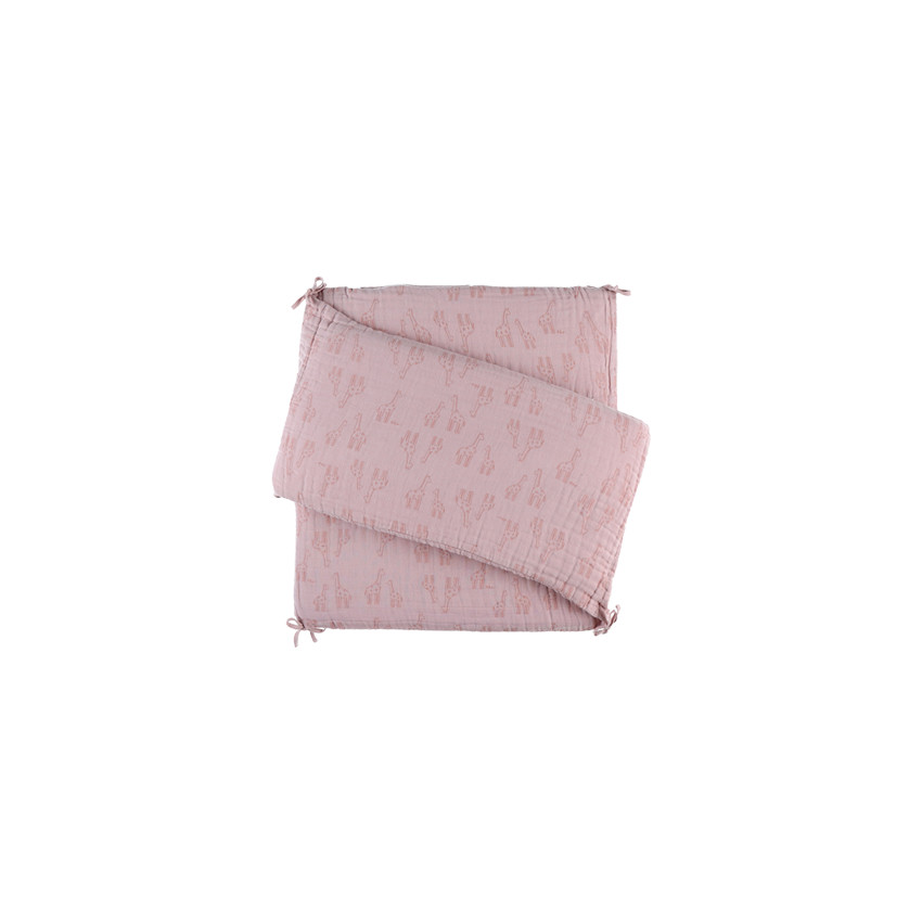 Tour de lit respirant imprimé girafes - Rose 