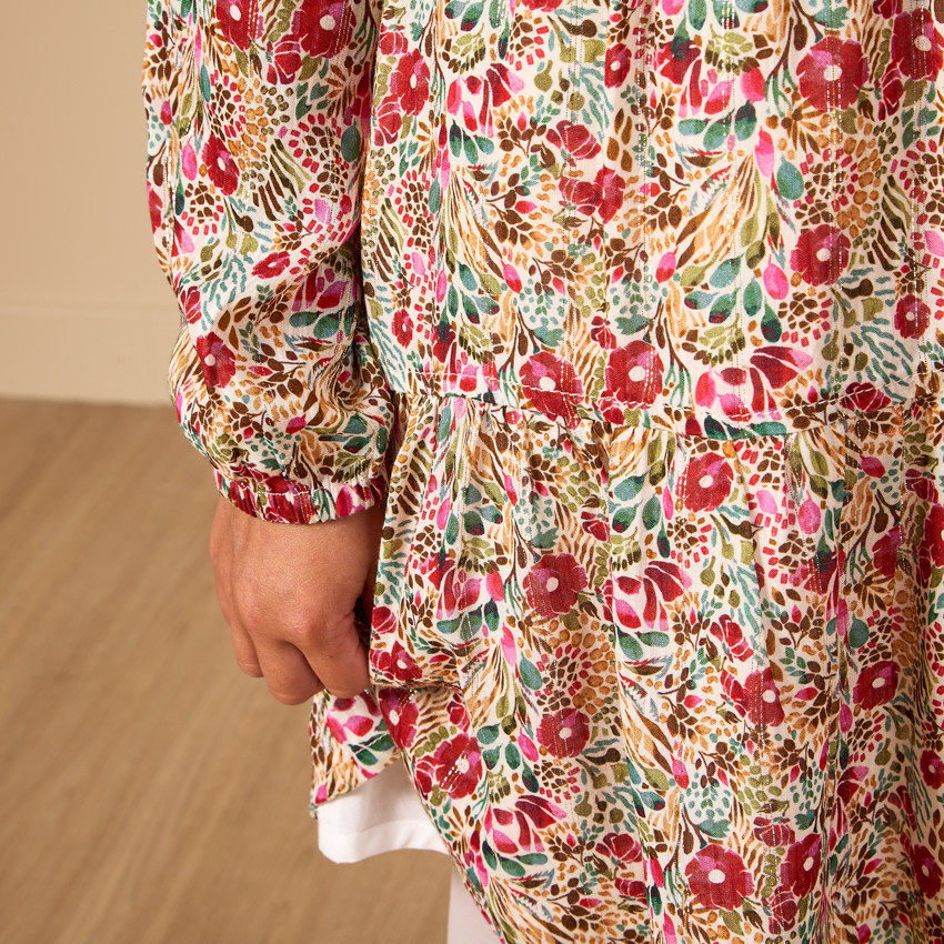 Robe manches longues sans col imprimé fleurs pour fille 