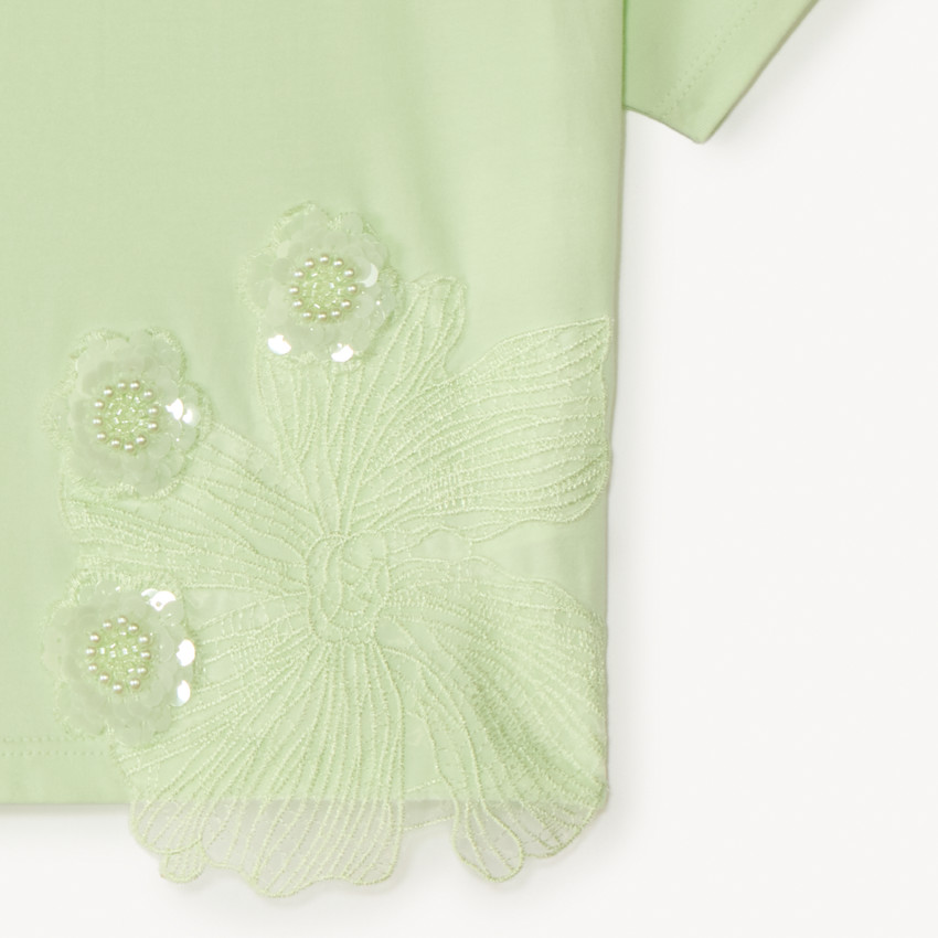 T-shirt manches courtes avec grosses fleurs en sequins fille 