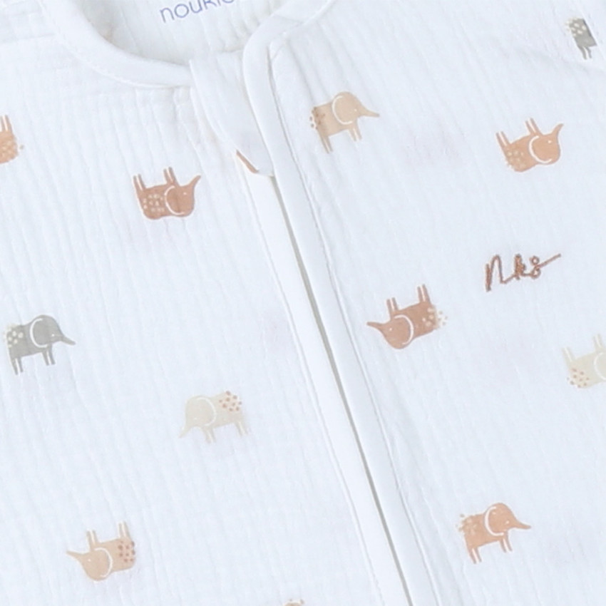 Gigoteuse TOG 1 en mousseline 70cm imprimé éléphants blanc 