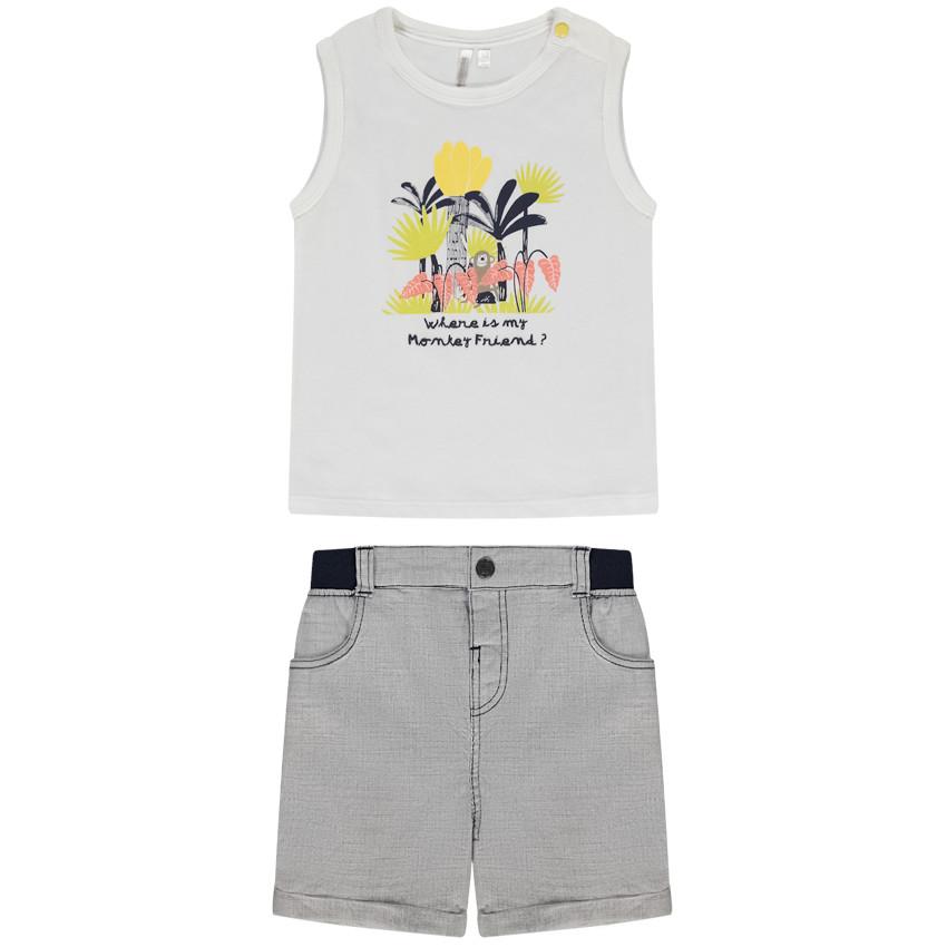 Ensemble court 2 pièces à micro carreaux pour bébé garçon 