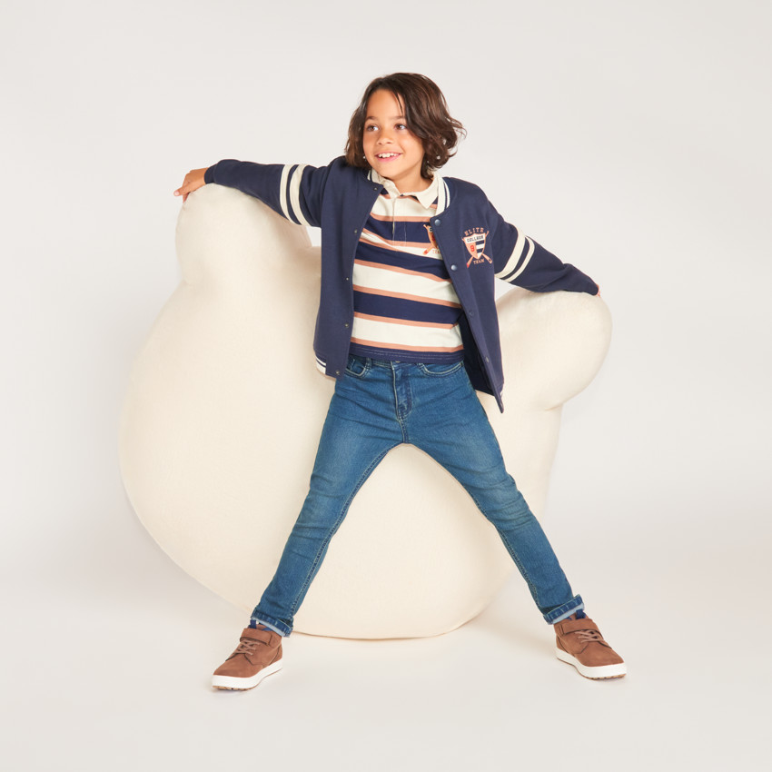 Veste teddy garçon bi-matière jean et molleton 