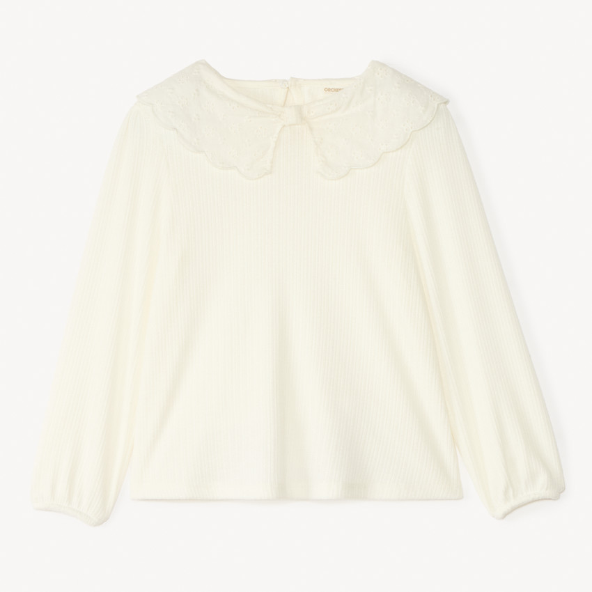 Tunique à manches longues avec col Claudine en broderie anglaise pour fille 