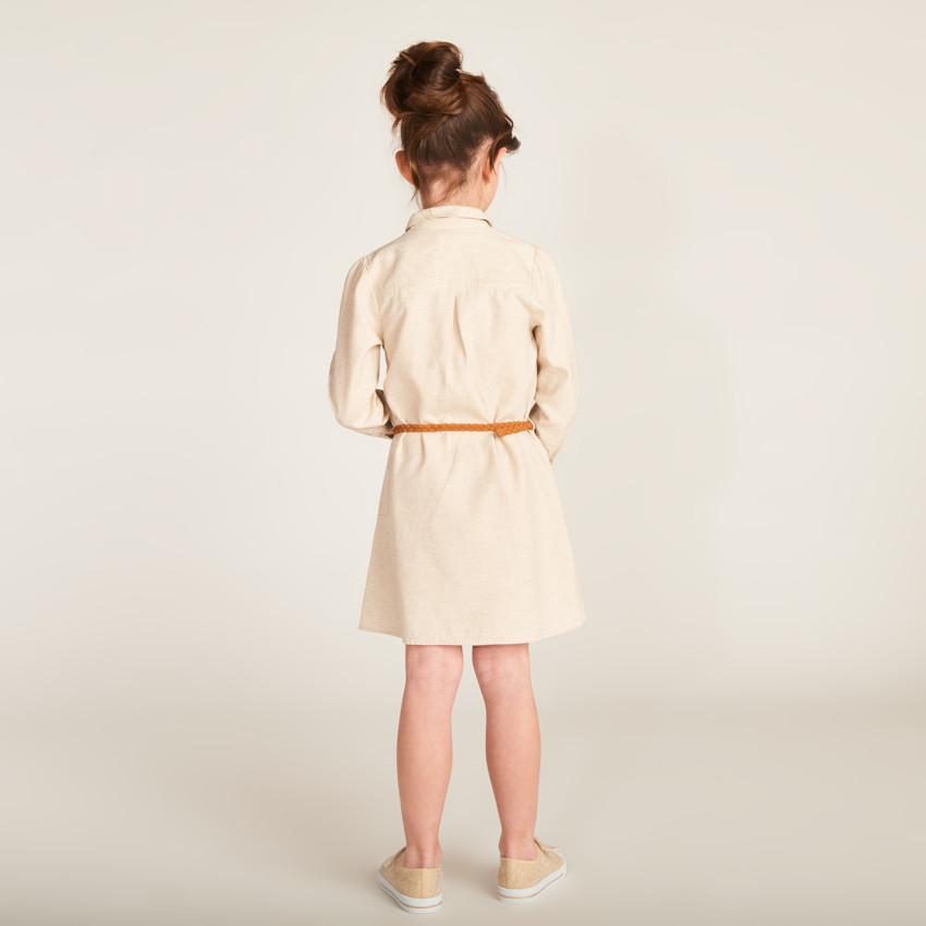 Robe style chemise à manches longues + ceinture fille 