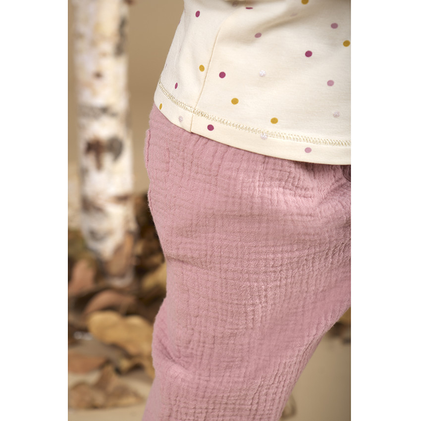 Pantalon en double gaze de coton avec ceinture à nouer pour bébé fille 