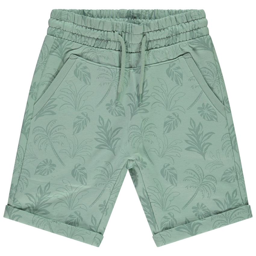 Bermuda in fleece met fantasieprint + kangoeroezak voor jongen 